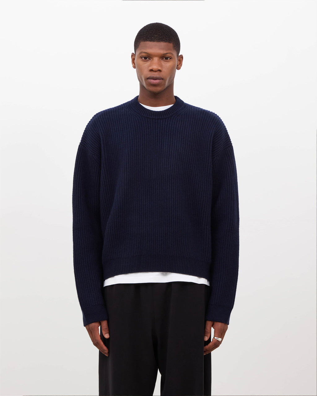 Navy merino wool sweater best sale