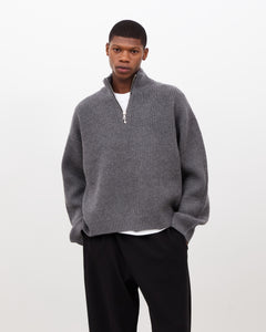 Merino Knit Q-Zip Sweater - Grey