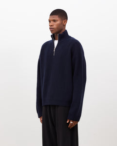 Merino Knit Q-Zip Sweater - Navy