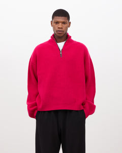 Merino Knit Q-Zip Sweater - Hot Pink