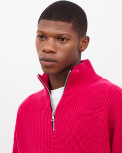 Merino Knit Q-Zip Sweater - Hot Pink