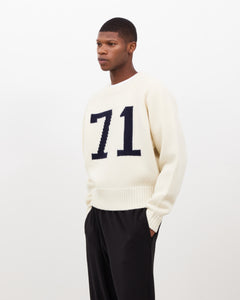 Varsity Knit Intarsia Sweater - Cream & Navy