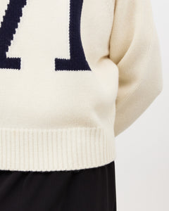 Varsity Knit Intarsia Sweater - Cream & Navy