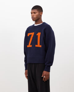 Varsity Knit Intarsia Sweater - Navy & Orange