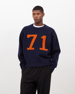 Varsity Knit Intarsia Sweater - Navy & Orange