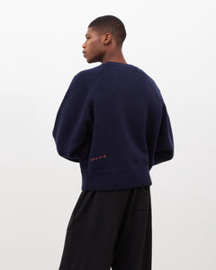 Varsity Knit Intarsia Sweater - Navy & Orange