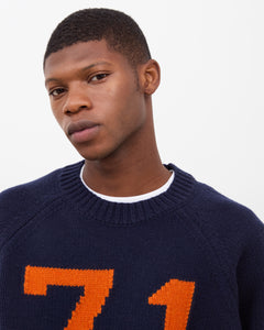 Varsity Knit Intarsia Sweater - Navy & Orange