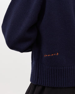 Varsity Knit Intarsia Sweater - Navy & Orange