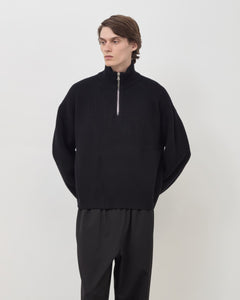 Merino Knit Q-Zip Sweater - Black