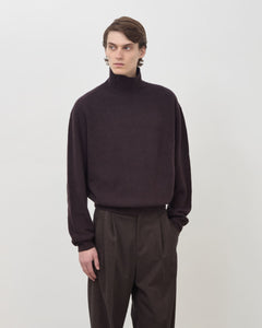 Merino Roll Neck Sweater - Mahogany Brown