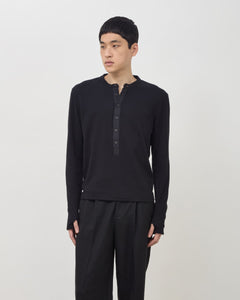 Long Button Henley - Black