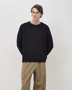 Distressed Cotton Knit Jumper - Black