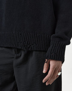 Distressed Cotton Knit Jumper - Black