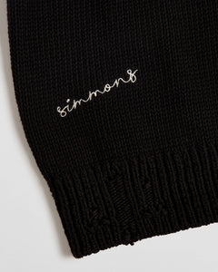 Distressed Cotton Knit Jumper - Black