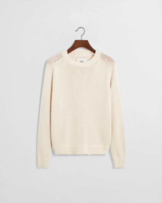 Distressed Cotton Knit Jumper - Cream
