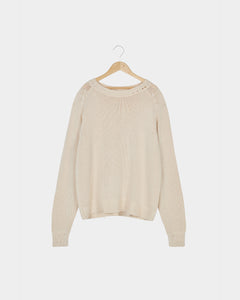 Distressed Cotton Knit Jumper - Cream