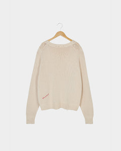 Distressed Cotton Knit Jumper - Cream