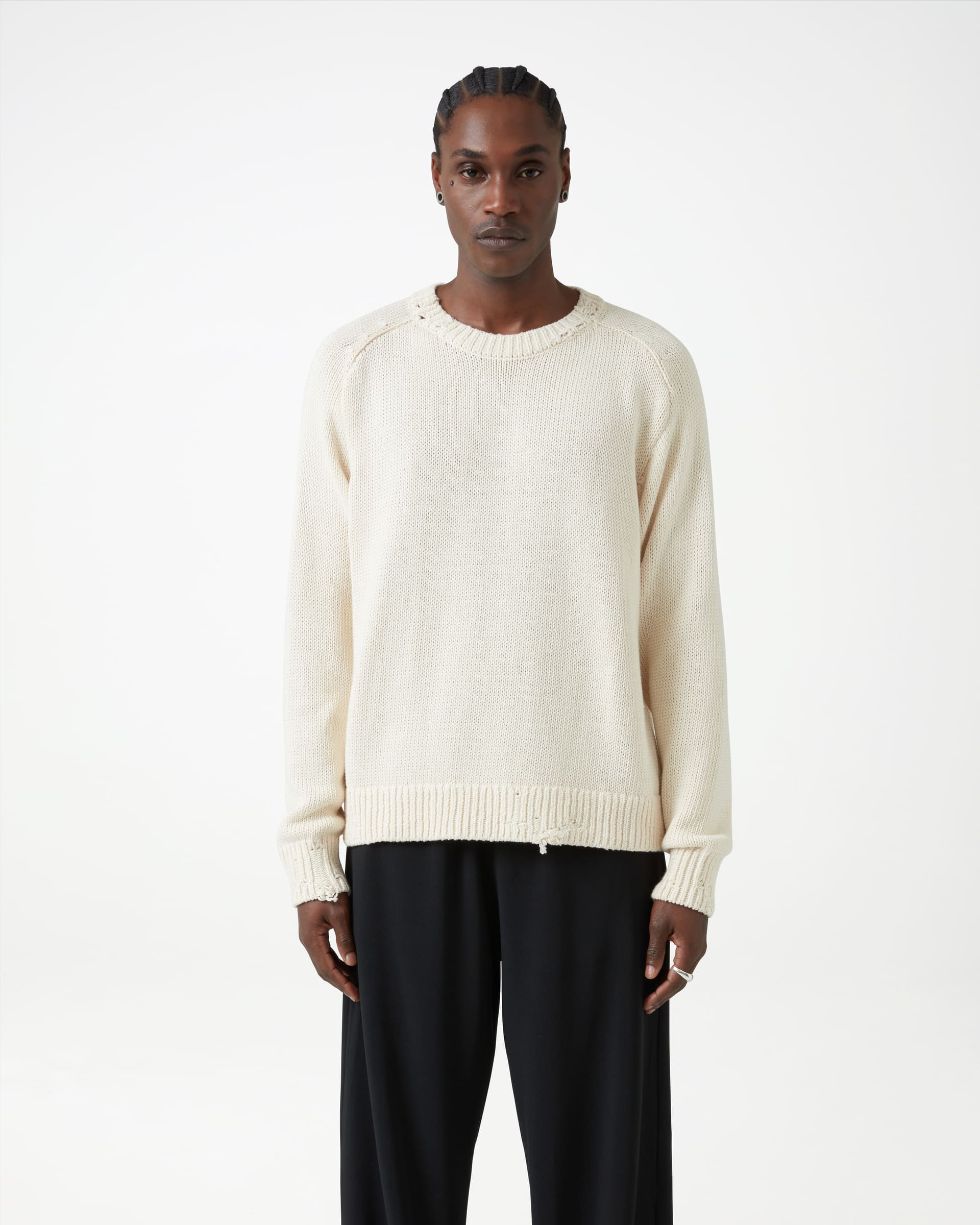 数量は多い  Cotton Distressed - Simmons Daniel Knit Cream - Sweater トップス