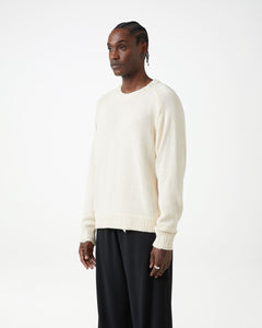 Distressed Cotton Knit Jumper - Cream