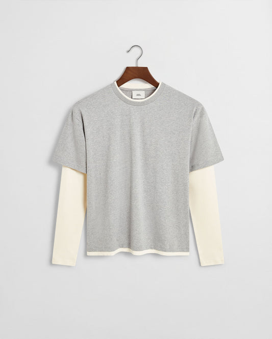 Layered Long Sleeve T-Shirt - Grey / Cream