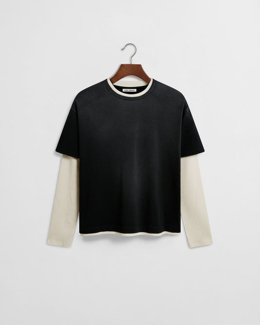 Layered Long Sleeve T-Shirt - Black & Cream