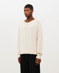 Distressed Cotton Knit Jumper - Cream