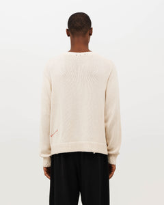 Distressed Cotton Knit Jumper - Cream