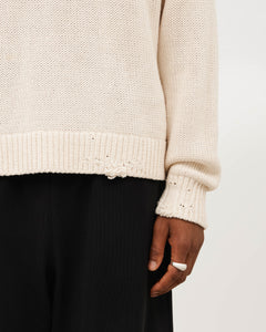 Distressed Cotton Knit Jumper - Cream