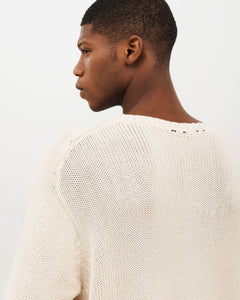 Daniel Simmons Distressed Cotton Knit Sweater Cream