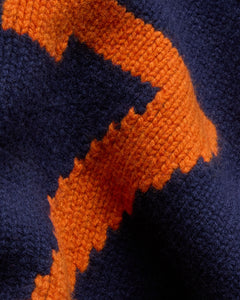 Varsity Knit Intarsia Sweater - Navy & Orange