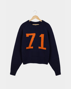 Varsity Knit Intarsia Sweater - Navy & Orange