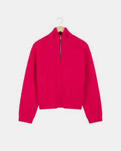 Merino Knit Q-Zip Sweater - Hot Pink