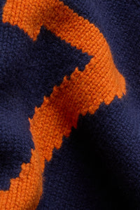 Varsity Knit Intarsia Sweater - Navy & Orange