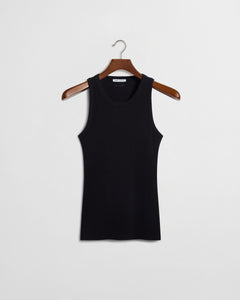 Embroidered Fitted Ribbed Vest - Black
