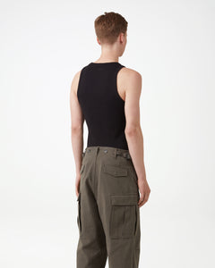 Embroidered Fitted Ribbed Vest - Black
