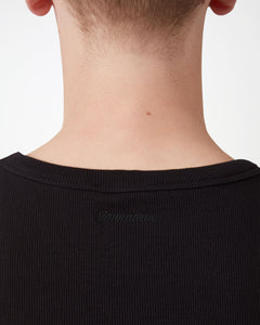 Embroidered Fitted Ribbed Vest - Black