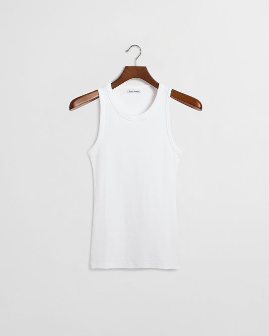 Embroidered Fitted Ribbed Vest - White