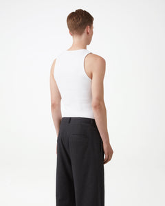 Embroidered Fitted Ribbed Vest - White
