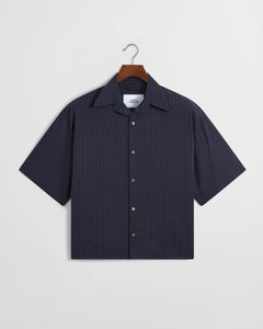 Grado Seersucker Shirt - Navy/Cream Pinstripe