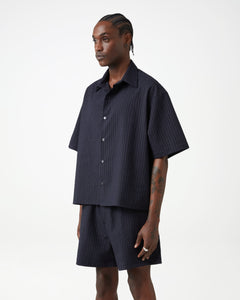 Grado Seersucker Shirt - Navy/Cream Pinstripe