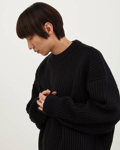 Heavyweight Merino Knit Sweater - Black