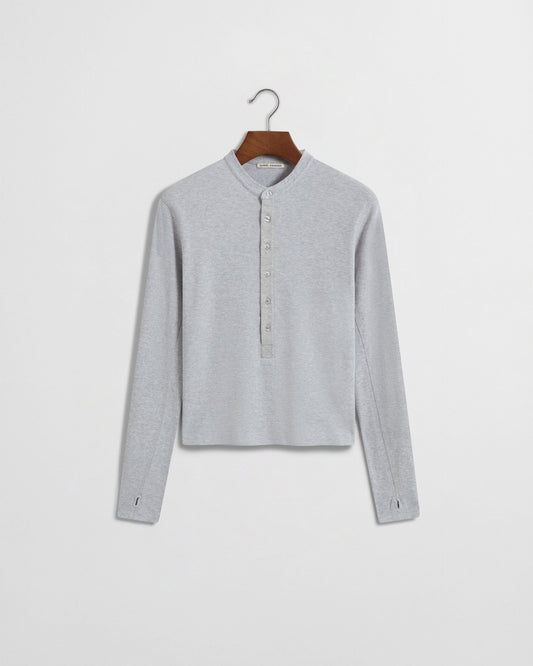 Long Button Henley - Heather Grey