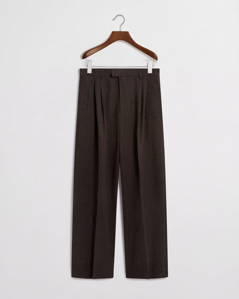 【BROWN】Herringbone side zip wide slacks Daniel Simmons - Herringbone Forest Pleated Trouser - Brown
