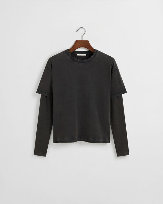 Layered Long Sleeve T-Shirt - Washed Grey