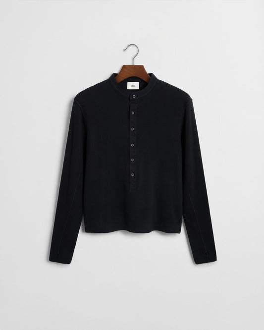 Long Button Henley - Black