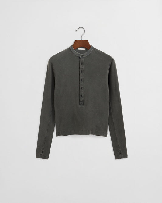 Long Button Henley - Washed Grey