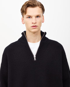 Merino Knit Q-Zip Sweater - Black