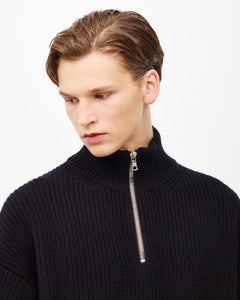 Merino Knit Q-Zip Sweater - Black