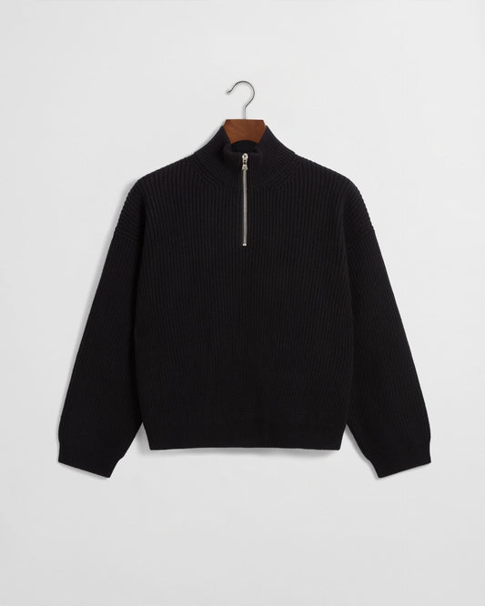 Merino Knit Q-Zip Sweater - Black