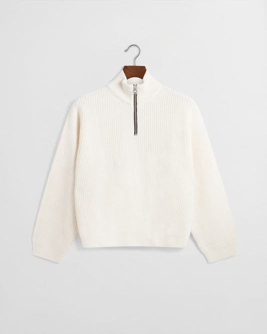 Merino Knit Q-Zip Sweater - Cream
